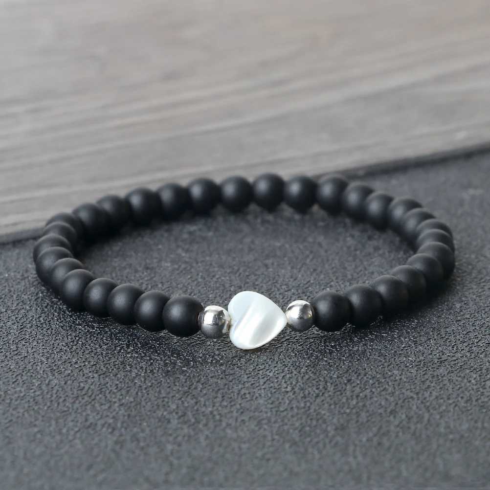 Energy 6mm Pink Opal Tiger Eye Natural Stone Beads Bracelets Women Men Fashion Heart Shaped Shell Elastic Bracelet Jewelry GiftsX240921