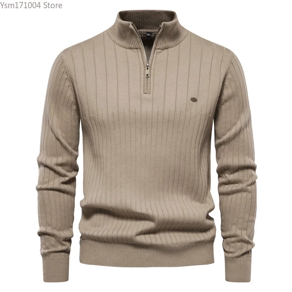 Autumn Winter New Men's Sweater Half High Neck Zipper Solid Long Sleeve British Fashion Casual Men Knit Pullover XXL