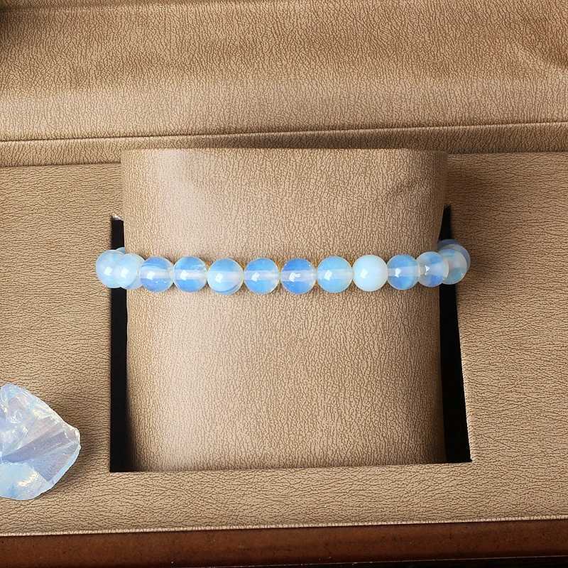 Original Smooth White Opal Beads Bracelet for Women Reiki Healing Nature Moon Stone Bracelets Men Elastic Cat Eyes Stone JewelryX240921
