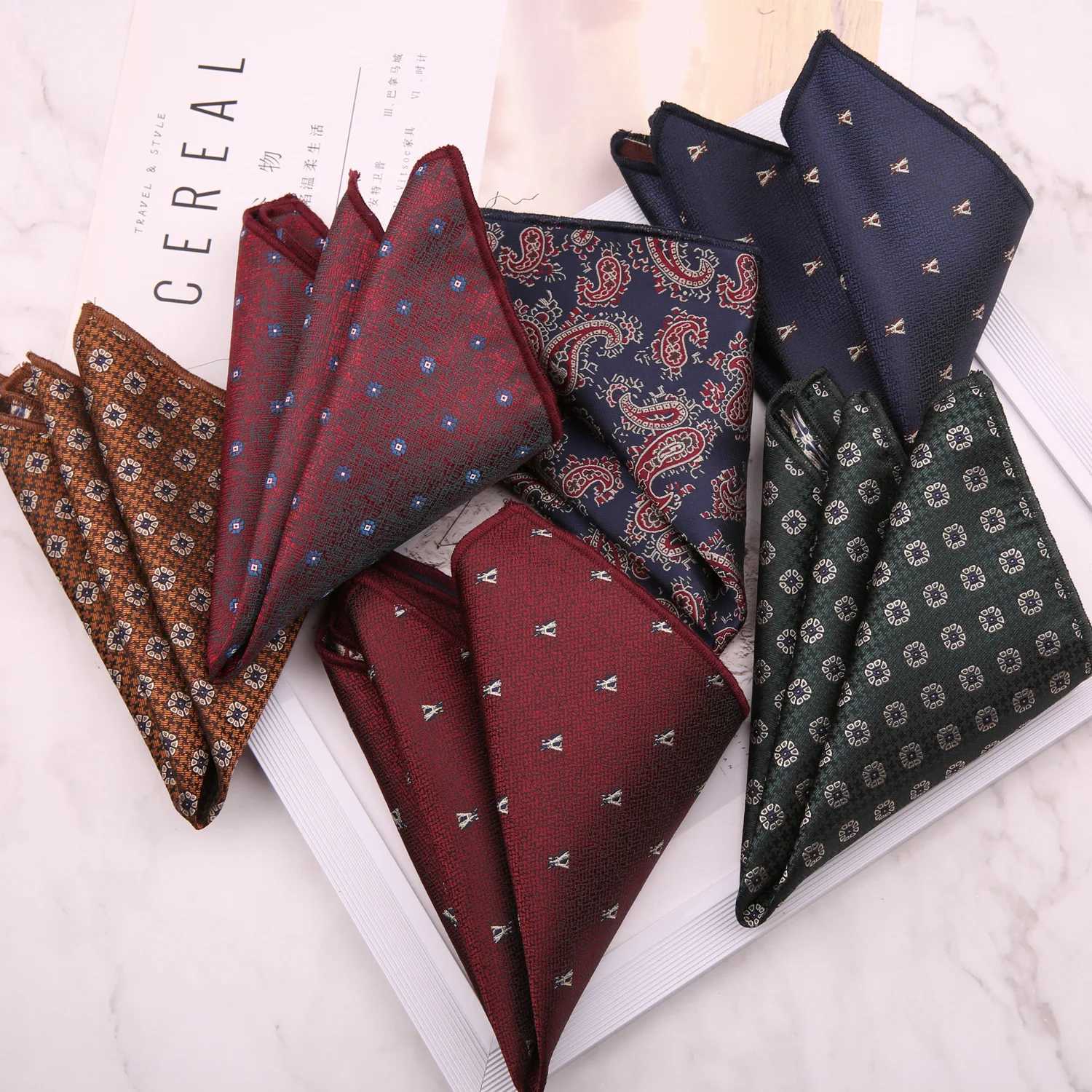Brown Color Pocket Square For Men Adult Striped Paisley Floral Handkerchief Formal Dress Suit Accessory Navy Solid Hanky CravatX240921