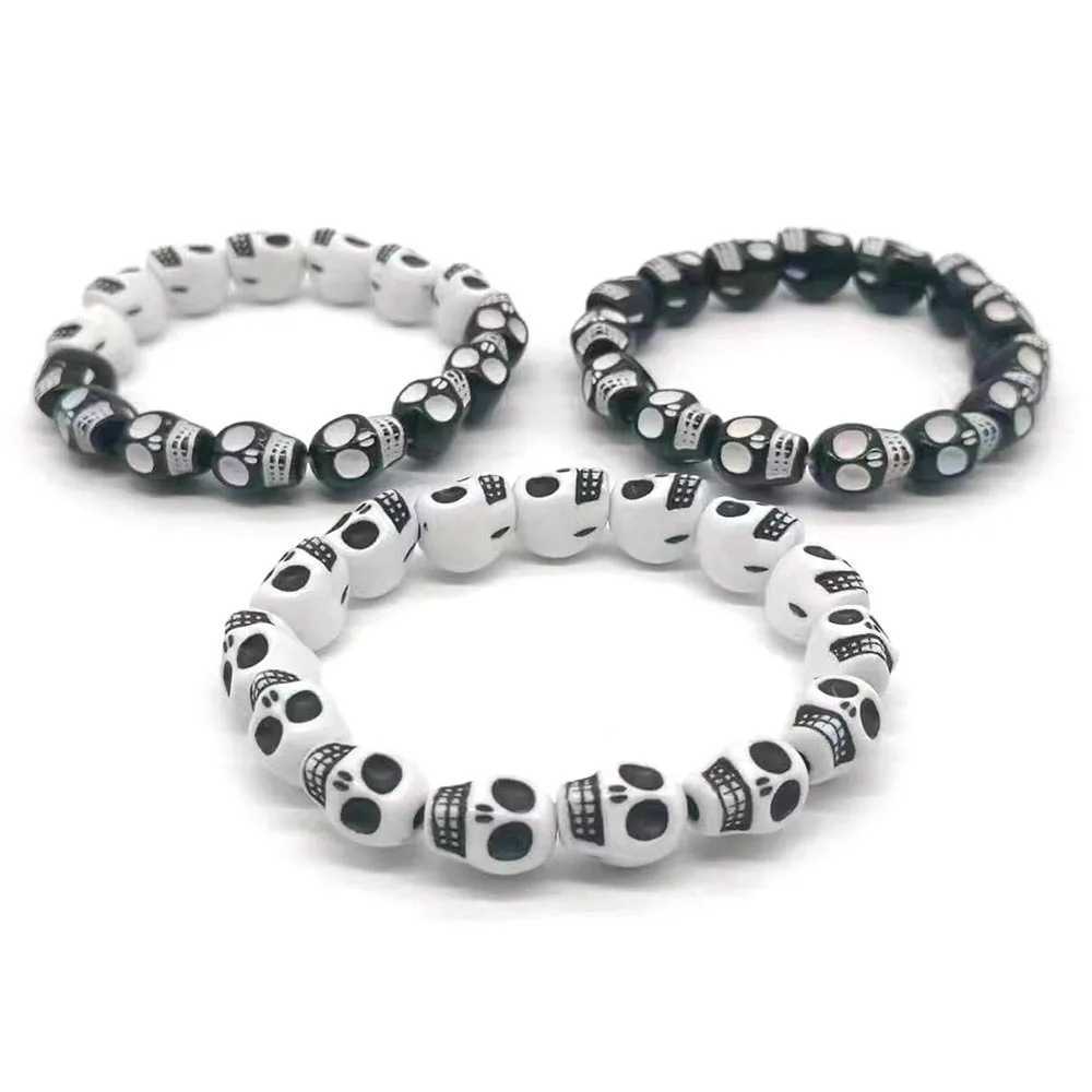 Retro Multi Color Personalized Skull Head Acrylic Beaded Bracelet for Halloween GiftX240921