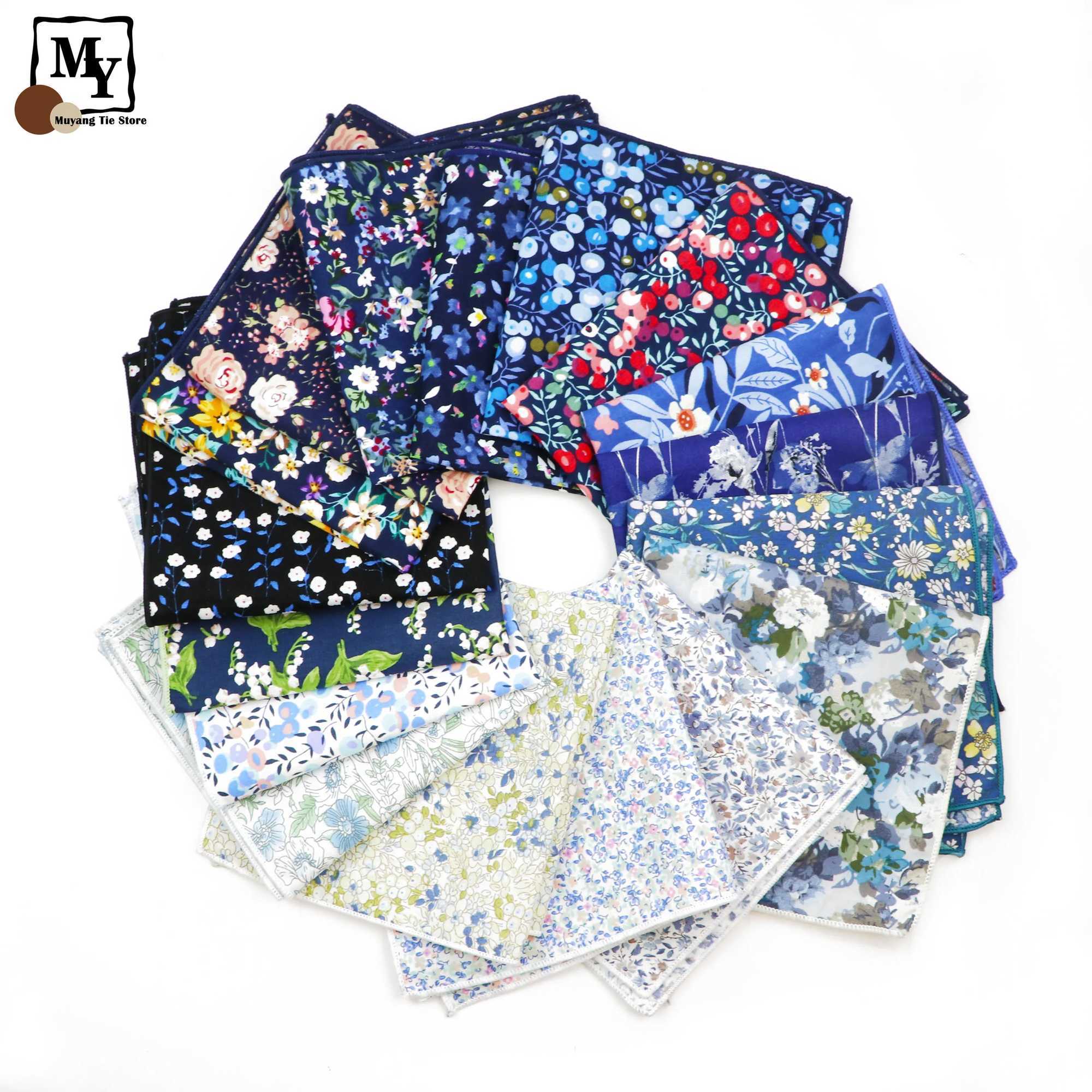 Fashionable mens 25cm floral cotton handle casual colorful printed scarf set accessories wedding gift W240921