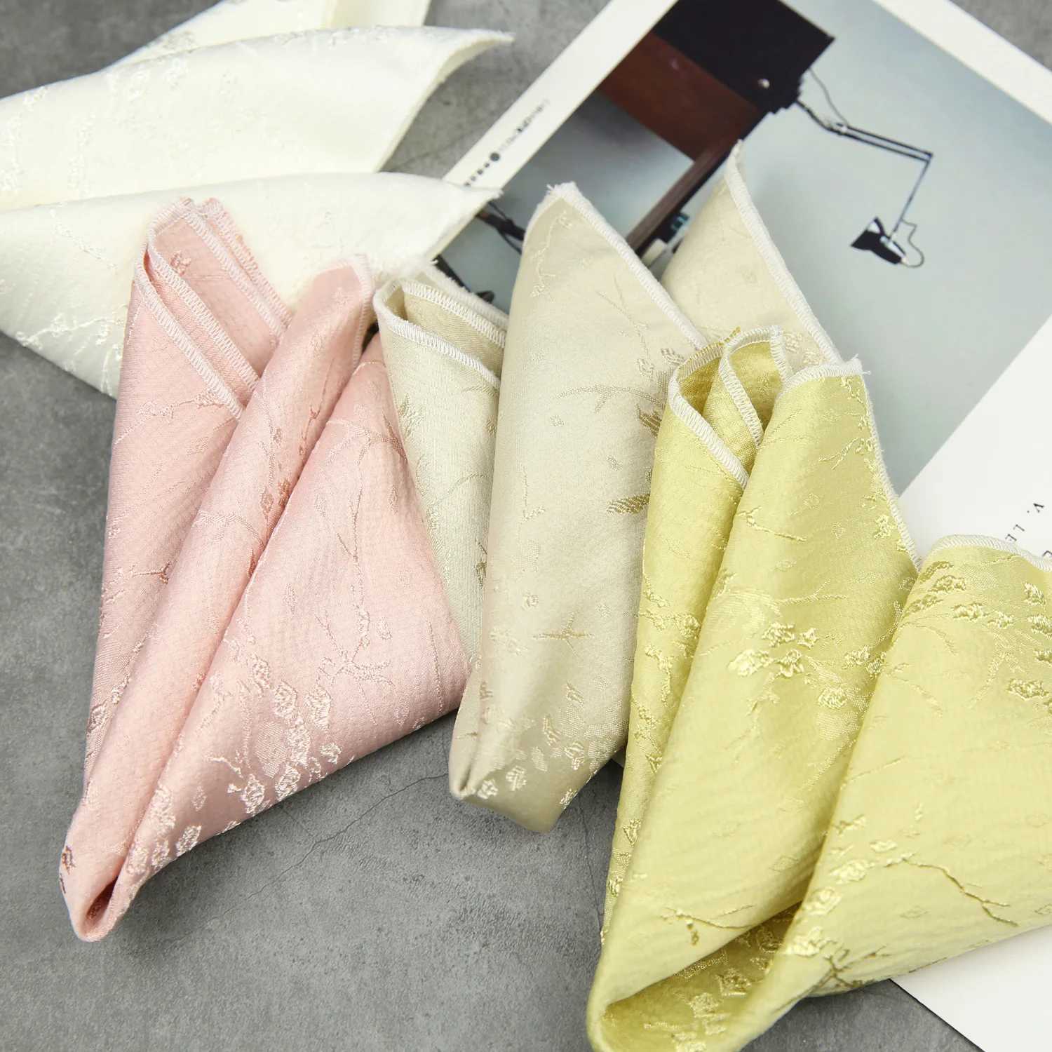 Black White Pocket Square Dark Flower Pattern Solid Color Handkerchief Men Suit Business Chest Scarf Polyester Wine Hanky CravatX240921