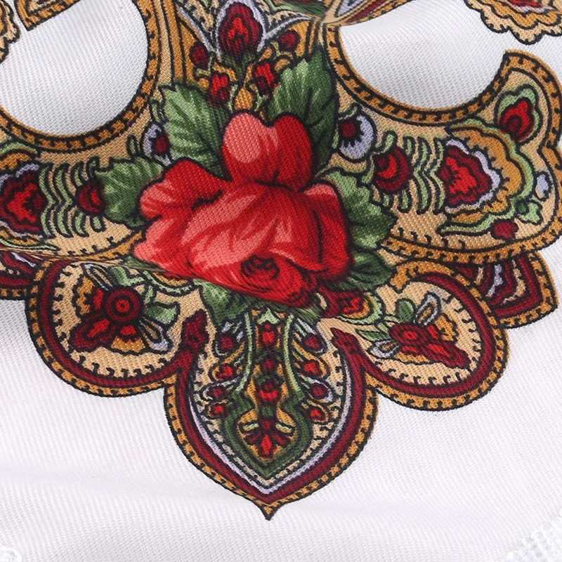 Womens shawl retro ethnic style small square scarf four sided tassel printed flower travel warm and dustproof womens headscarf W240921