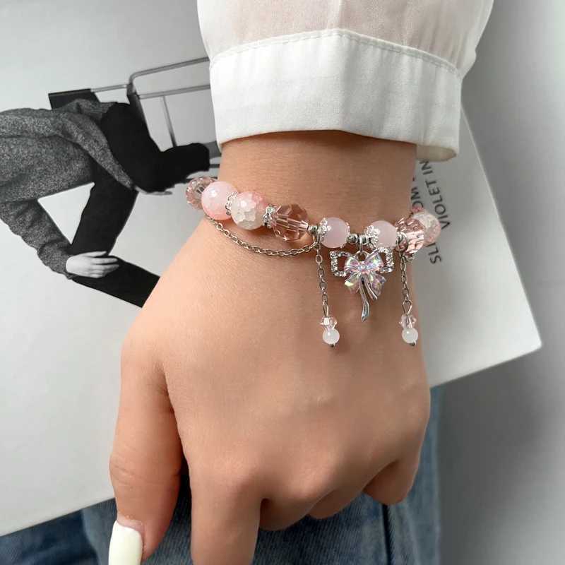 Pink Phoenix Flowers Branches Version Bow Butterfly Pendant Beaded Bracelet Sweet Cool Bracelet For Women Aesthetic Trendy HandX240921