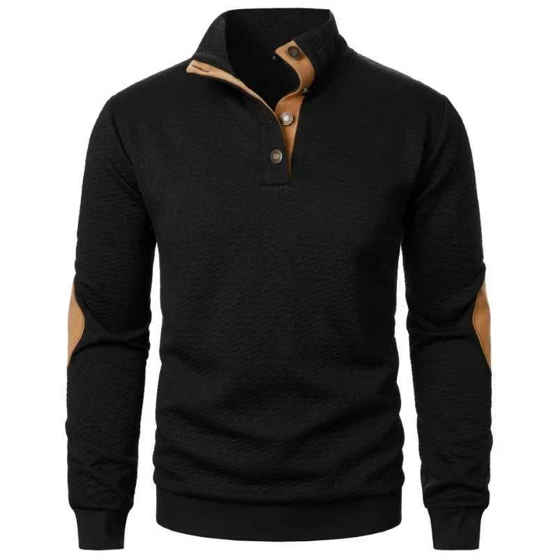 Mens long sleeved sweatshirt casual button up/stand up Henley polo shirt Pullover sweatshirt lightweight streetwear W240921
