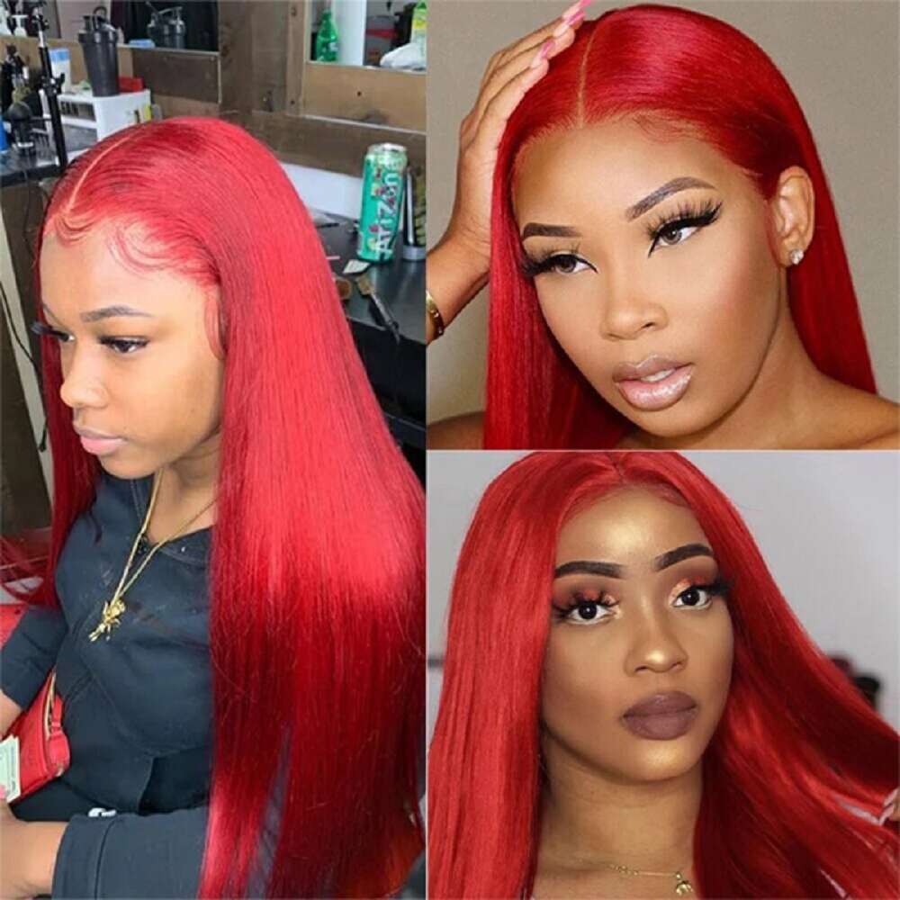 34 Inch Hot Red Bone Straight Wigs For Women 13X4 Frontal Bury 99J Color Lace Front 180% Human Hair Wig