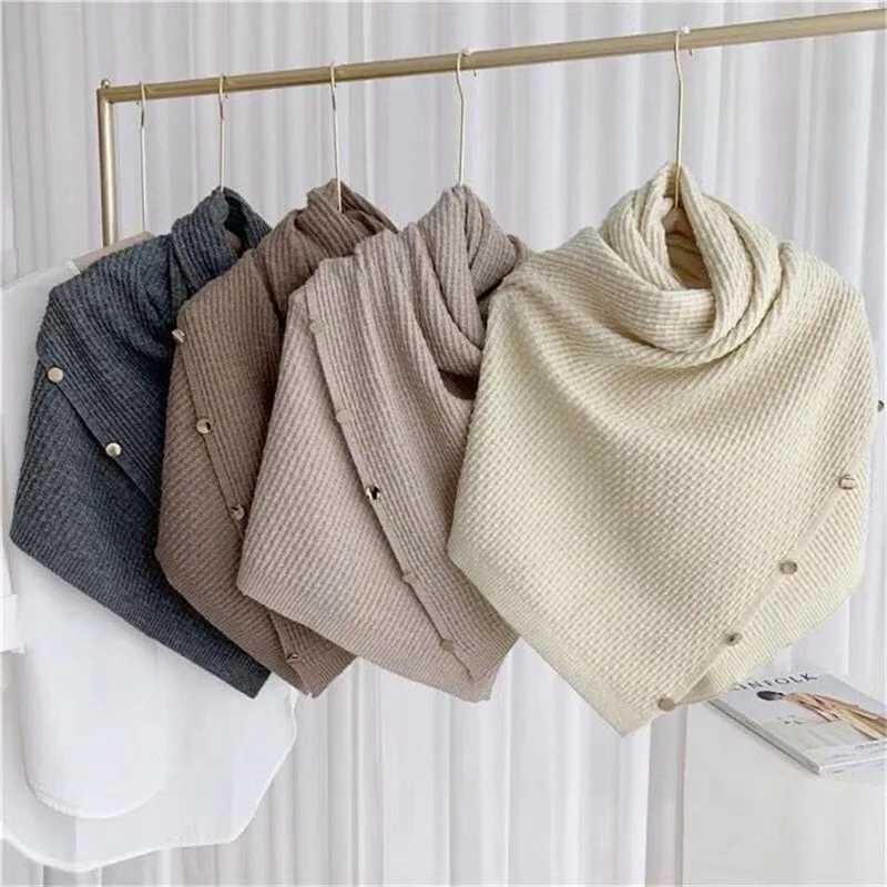 Spring and Autumn Multi purpose Button Scarf Womens Knitted Shawl Can be Replaced Imitation Cashmere Cloak Raincoat Shawl Black W240921