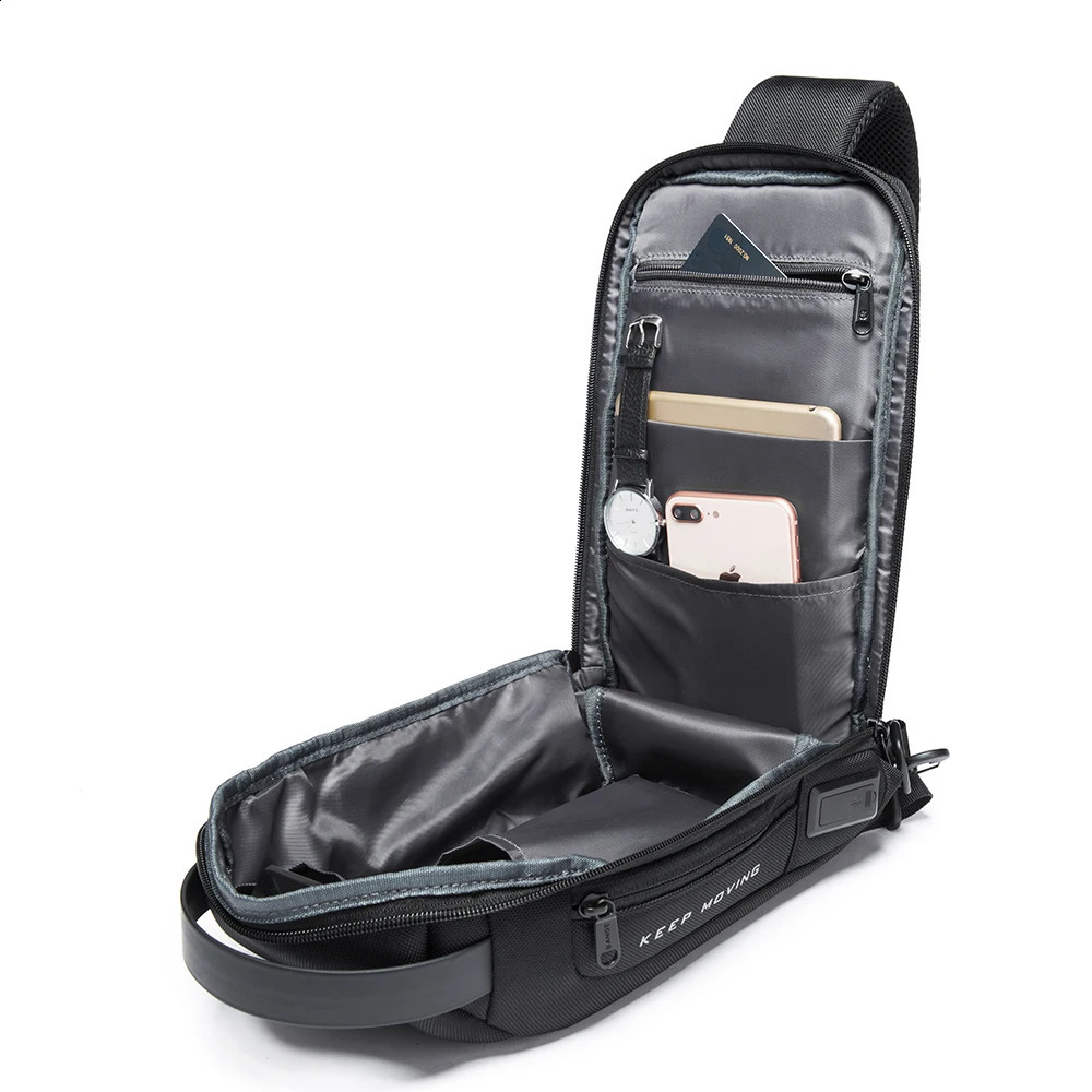 BANGE Mens Waterproof USB Oxford Cross Bag Anti theft Shoulder Strap Sling Multi functional Travel Messenger Luggage 240919