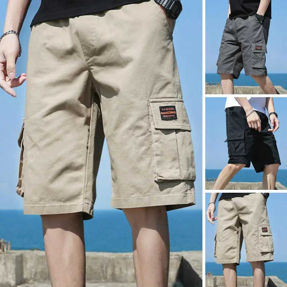 Men Cargo Shorts Loose Straight Multi Pockets Shorts Elastic Waist Casual Knee Length Deep Crotch Sport Shorts For SummerX240921