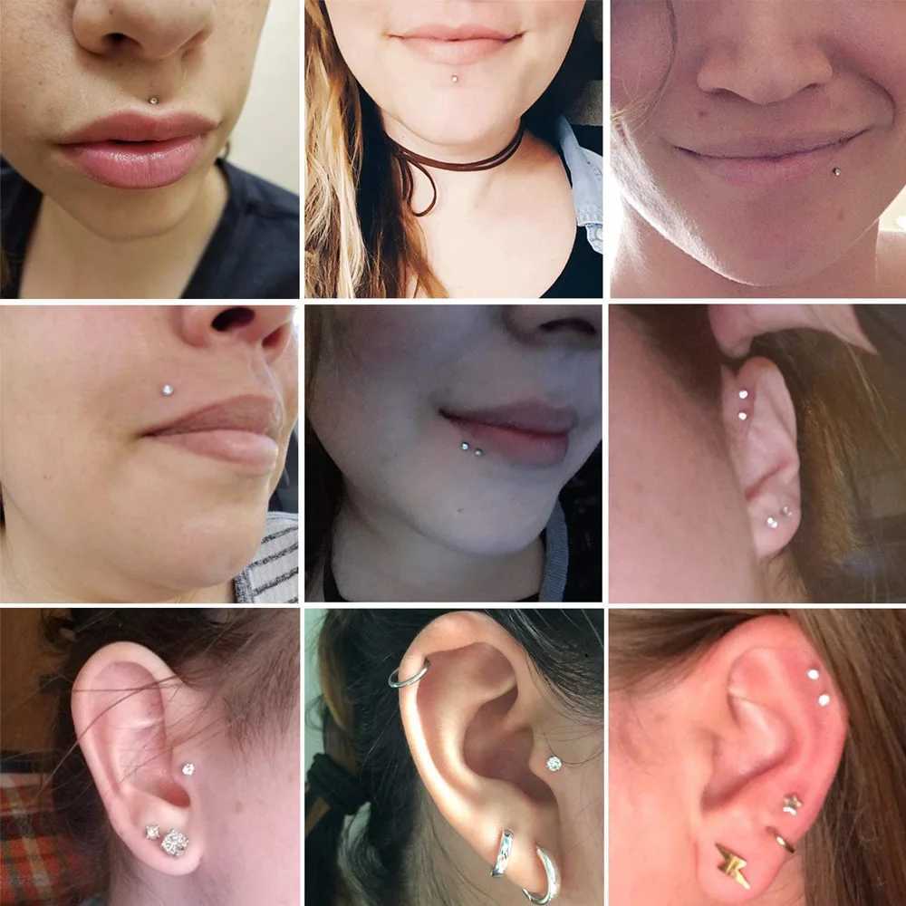 WKOUD 16G Tragus Forward Helix Cartilage Earrings Studs Clear Labret Stud Lip Rings Monroe Piercing Jewelry Y240921