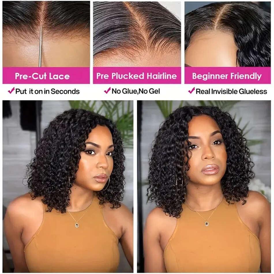 Bob Glueless Water Wave 4X4 Lace 180% Density For Women Human Brazilian Wigs 100% Natural Hair Wig 8-16 Inch