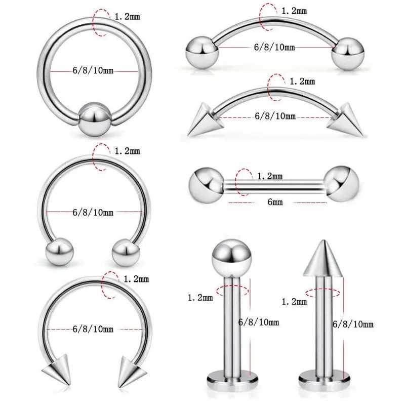 8Pcs Stainless Steel Eyebrow Rings Lip Ring Nose Hoop Tongue Ring Septum Nose Piercing Jewelry Cartilage Tragus Earrings Y240921