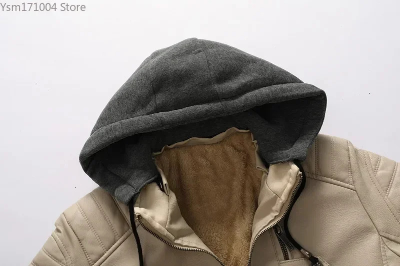 Winter Men's Leather High-Quality Men Cashmere Thicken Warm Street Motorcycle PU Jacket Korean Fashion Mens Hooded Coats
