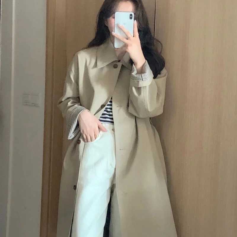 Elegant Fashion Trench Coat Women Autumn Single Breasted Turn Down Collar Long Sleeve Mid Length Coat Korean Streetwear Bf CoatX240921