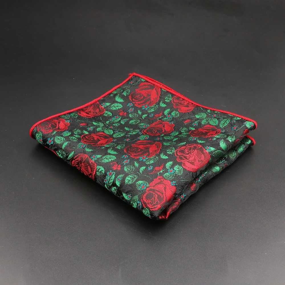 Men Hanky Pocket Squared Handkerchief Polyester Blue Red Hankerchief Flower Rose Floral Wedding Party Gift for Man AccessoryX240921