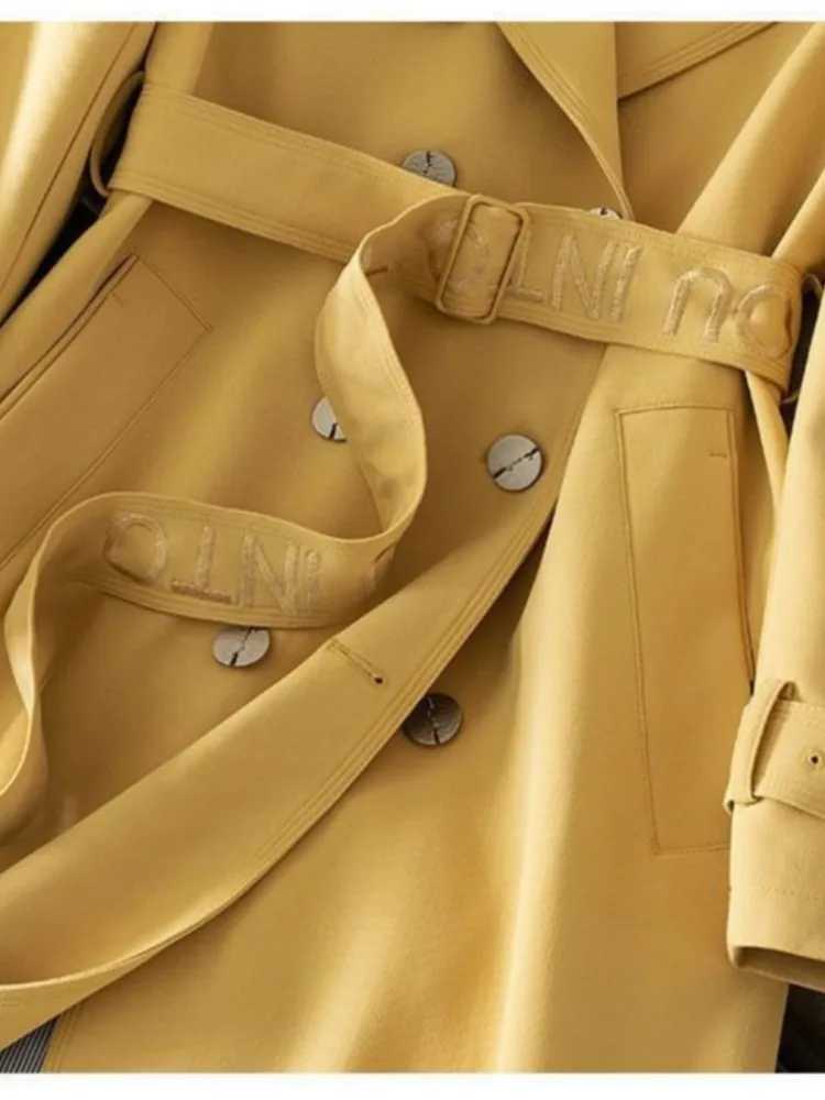 Women Autumn Elegant Solid Long Jackets Belt Trench Coats Office Lady Bouble Breasted Casual Jackets Korean Solid WindbreakerX240921