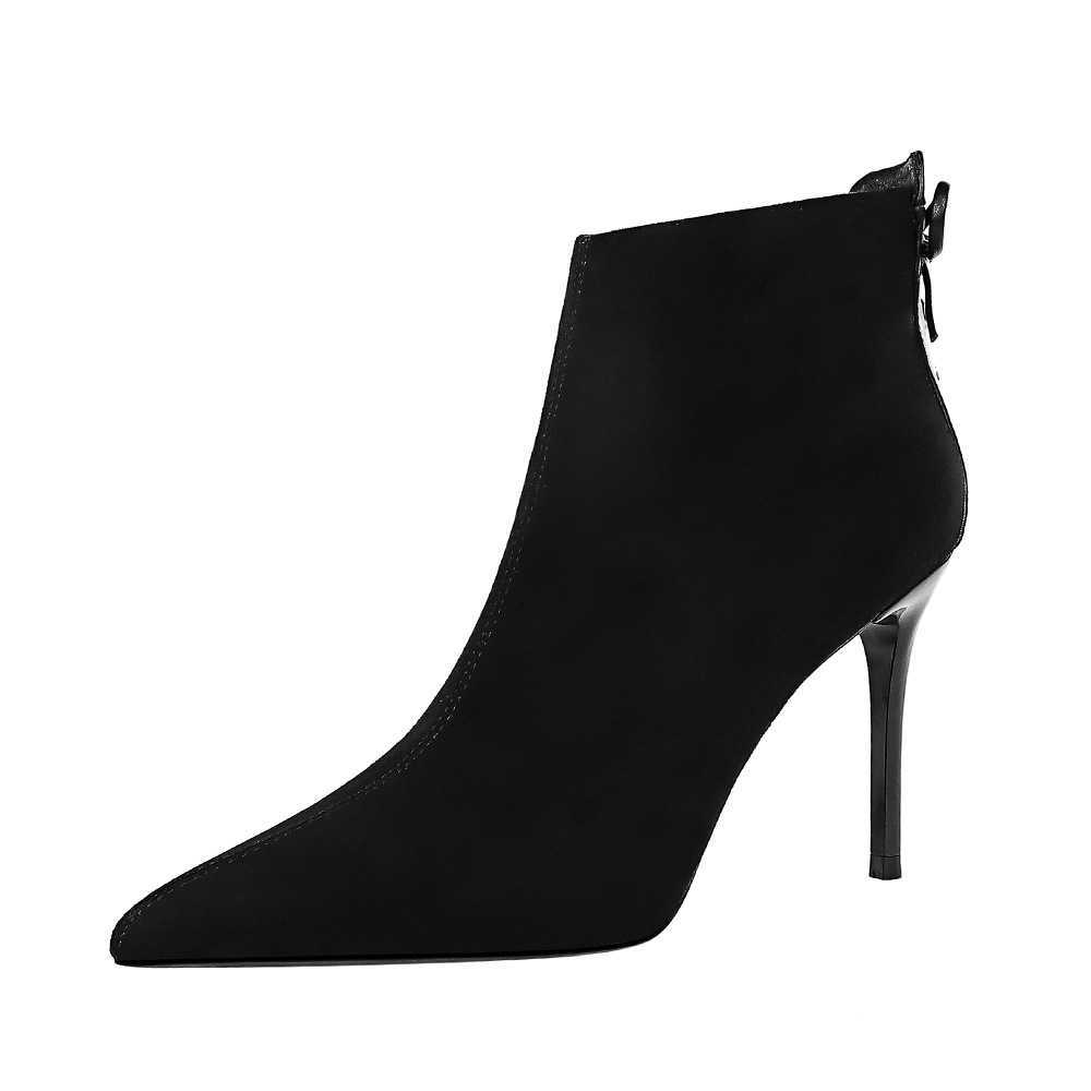 CMM Fashion Sexy Nightclub Show Thin Heel High Heel Suede Back Lace Pointed Winter Boots