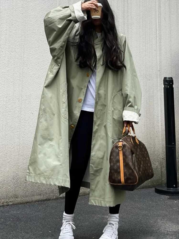 JNMC Fashionable And Simple Solid Color Single Breasted Lapel Long Sleeved Trench Coat For Women 2024 Spring Autumn New ItemX240921
