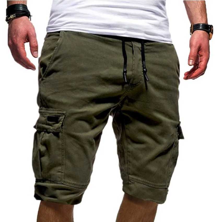 2023 Summer Mens Shorts Fashion Solid Cargo Shorts Mens Clothing Lace Up Casual Pants Multiple Pockets WorkwearX240921