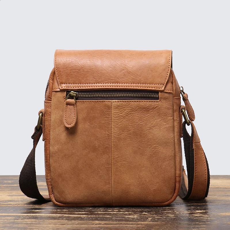 Mens leather shoulder bag fashionable mens flip denim retro suspender 79inch mini iPad Leathfocus 240919