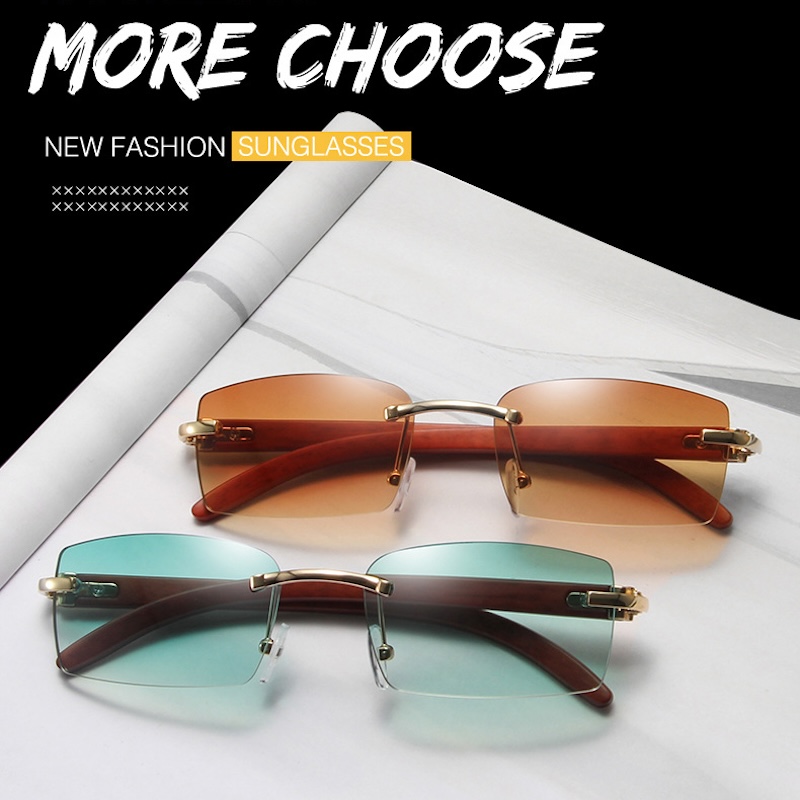 Square Rimless Sunglasses Men Rectangle Fashion Popular Men Shades Small Sun Glasses For Female Male Summer Traveling Purple S133 IVISTA