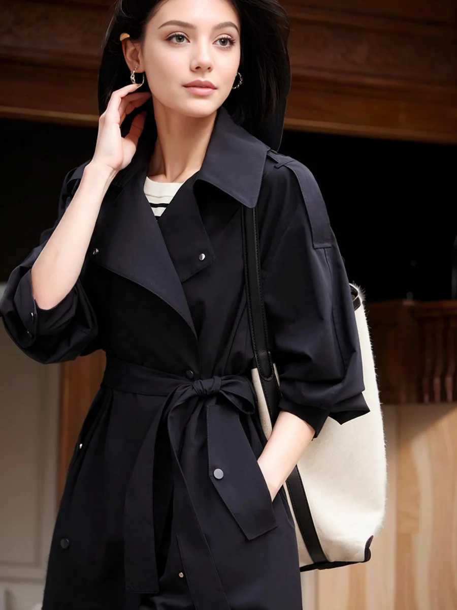 Black Windbreaker Women Mulberry Silk Heavenly Silk Coat Mid length 2024 Autumn New Comfortable Casual Loose Apricot WindbreakerX240921