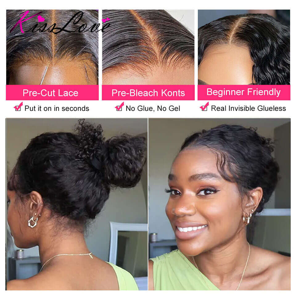Deep Wave Invisi Strap Snug Fit 360 Transparent Frontal Bleached Knots Pre Cut Lace Wig Glueless Human Hair Ready To Go