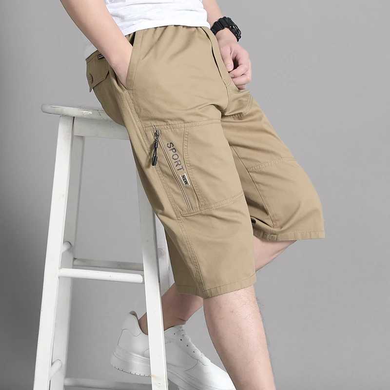 Large Size Cargo Shorts Mens Casual Knee Pants Zipper Pocket Summer Cotton Shorts Running Jogger Shorts Elastic WaistX240921