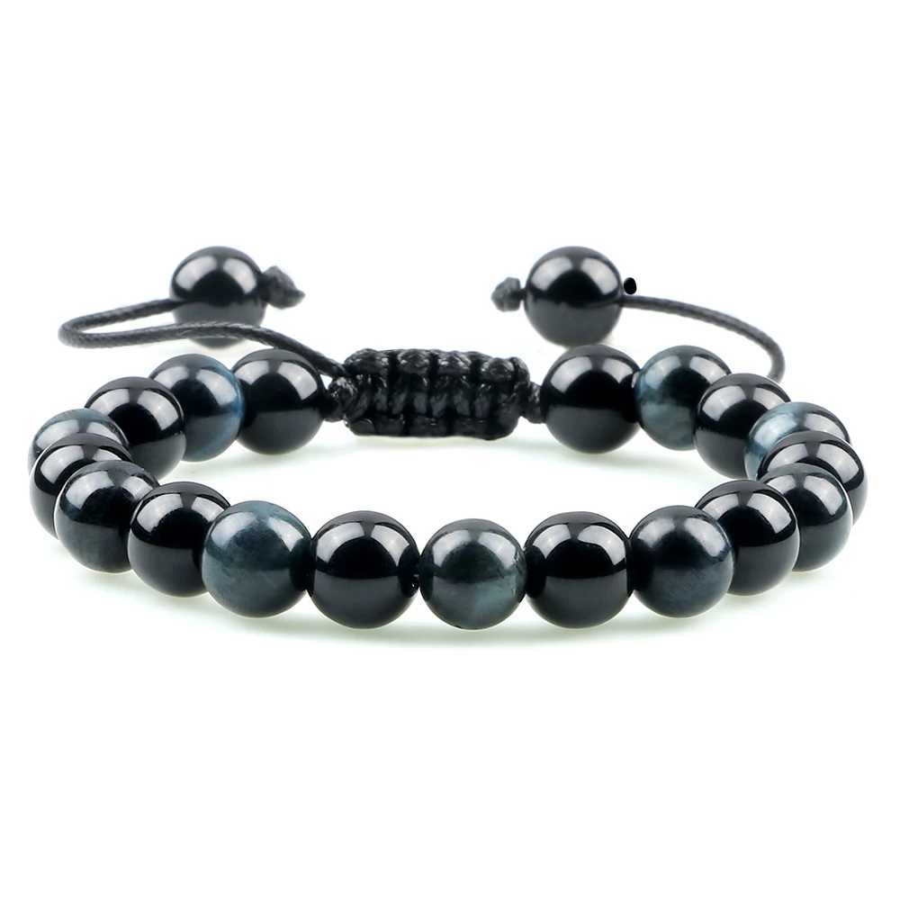 High Quality Blue Tiger Eye Stone Bracelet Adjustable Size Braided Onyx Beads BraceletsBangles Men Minimalist Jewelry PulserasX240921