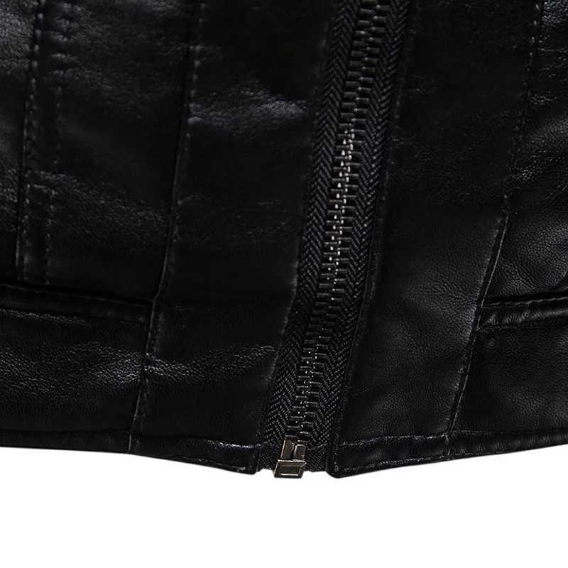 Spring and autumn mens motorcycle leather jacket fashionable slim fit stand collar black solid color windproof driving jacket bicycle jacket W240918