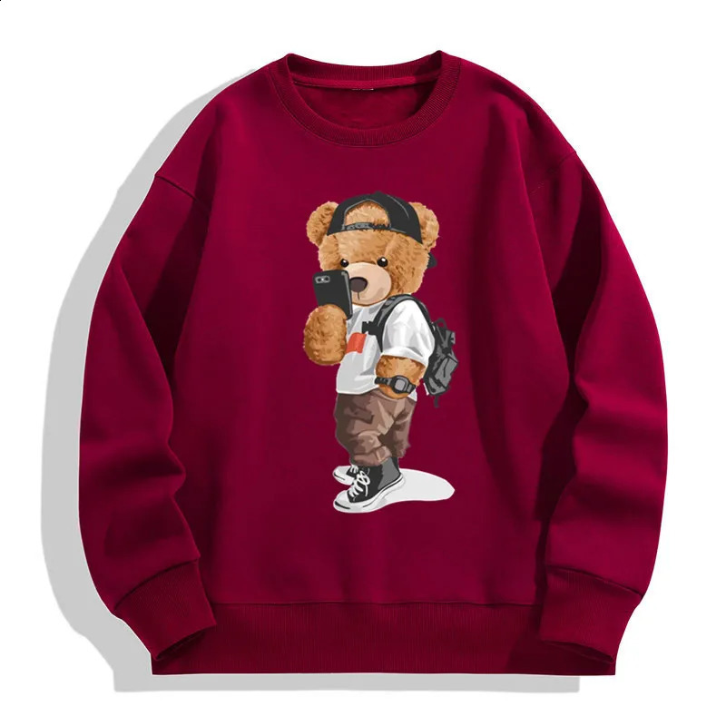 Mens Round Neck Pullovers Autumn Winter Male Funny Pose Teddy Bear Pattern Print Sweatshirts Outdoor Fashion Casual Pullover y240918