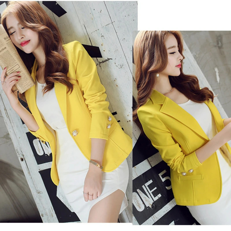 2024 Spring Autumn One Button Black Coat Fashion Casual Women Blazer Figure Flattering Sli Long-Sleeved Suit Jacket Female
