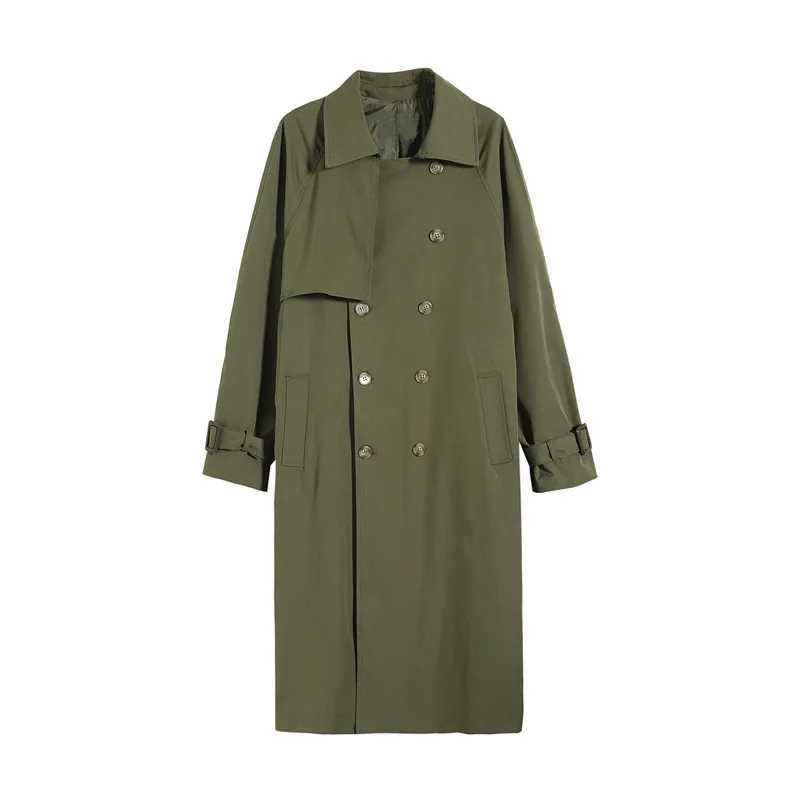 Spring Mid length Windbreaker Korean Version Handsome Over Knee Military Green Coat British Casual Loose Large Fashion CoatX240921
