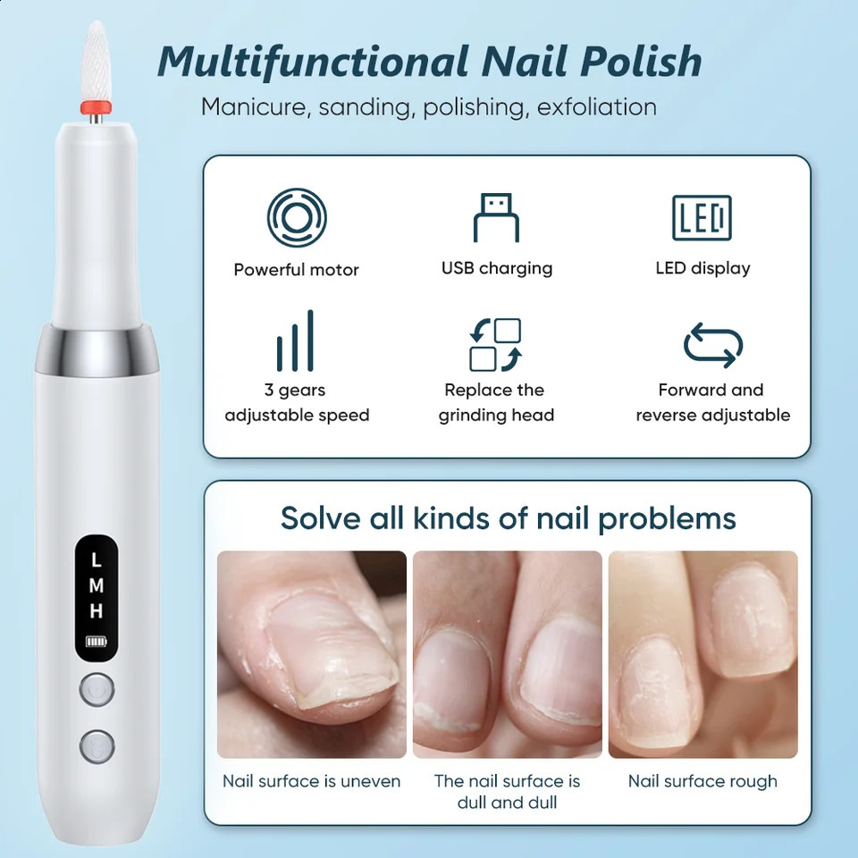 Electric Nail Polisher Drill Bits Professional Nails Grinding Polishing Dead Skin Removal Art Sanding File Pen Manicure Machine 240920