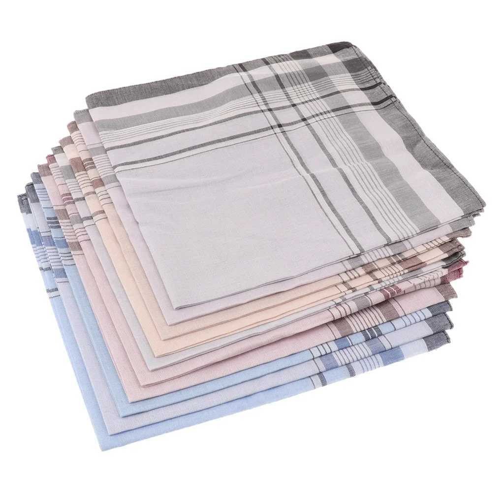 10pcs Men plaid Handkerchiefs 100% Cotton with Stripe Hankies Gift Set Women Classic Handkerchief Pocket Hanky Pocket SquaresX240921