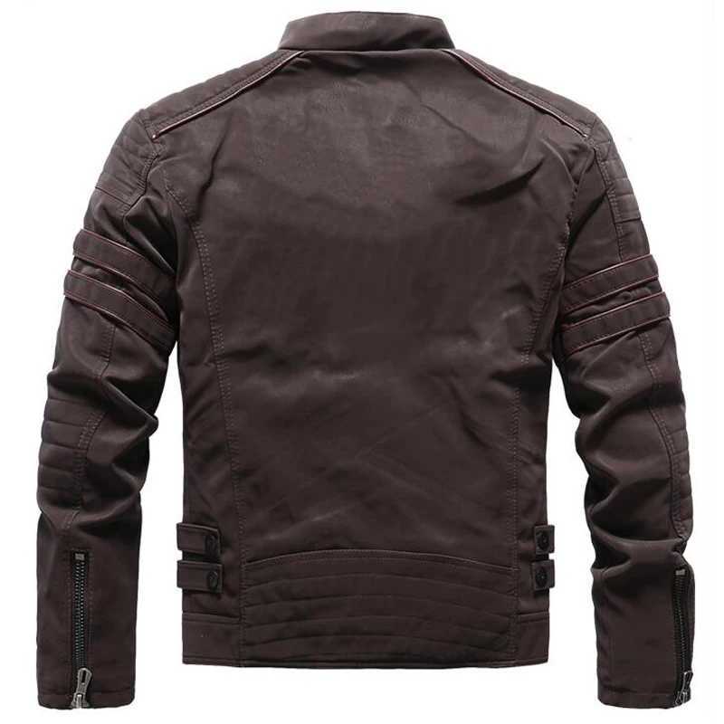 Autumn and winter leather jacket mens fashionable stand up collar motorcycle jacket mens casual zipper washing retro PU leather jacket W240918