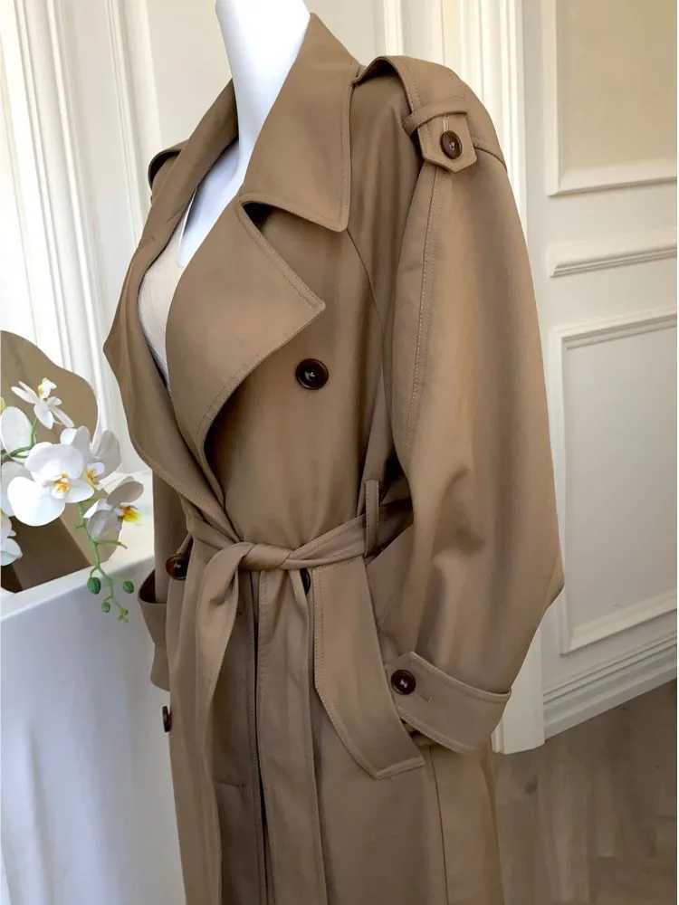 Korea Style Turn-Down Collar Long Trench With Belt Women Solid Fashion Single Breasted Slim Coat Female Elegant Clothes AutumnX240921