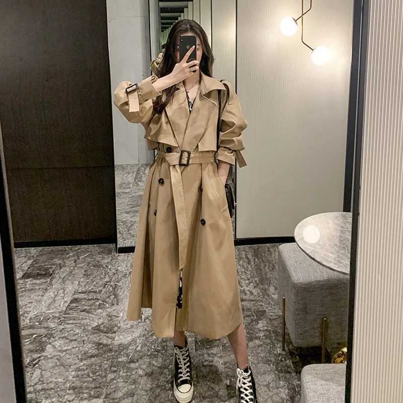 Womens Autumn Classic Double Breasted Long Trench Jacket with Belt Female Solid Color Lapels Windbreaker Winter Coat for WomenX240921
