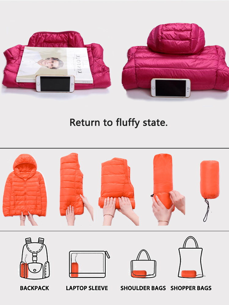 Autumn Winter Ultra-Thin Portable Jacket For White Duck Down Hood, Long Sleeved Warm Jacket, Parka Women's Outwear