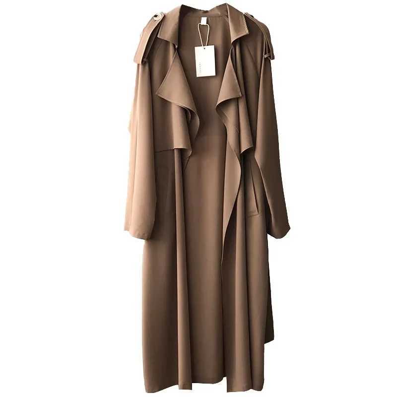 Women Clothing 2024 Autumn New Fashion Temperament Long Trench Coat Retro British Style Loose Coat Woman Solid Color TrenchX240921