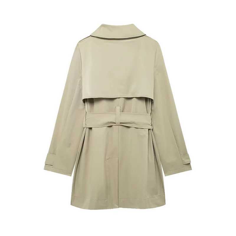 TRAF With Belt Midi Trench for Woman Autumn Winter 2024 New Long Trench Coats Womens Jacket Female Vintage OuterwearX240921