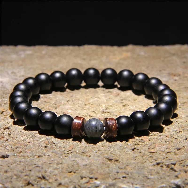 Natural Volcanic Stone Bracelets Charms Men Black Lava Matte Beads Bangles Women Yoga Prayer Jewelry Gift Cute Hand BraceletX240921