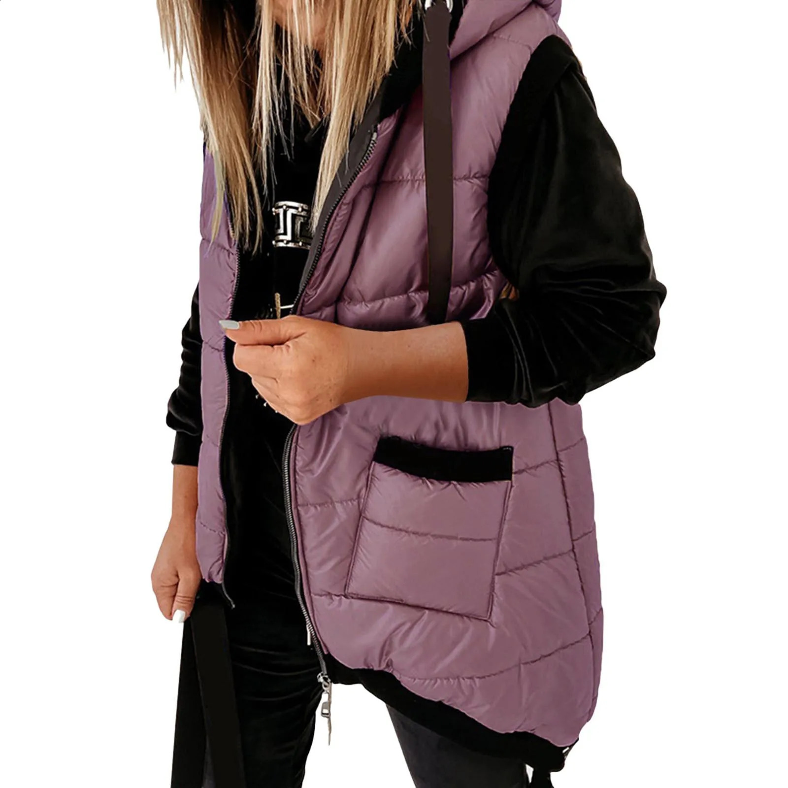 Womens sleeveless vest warm autumn and winter feather jacket pocket casual loose cotton outdoor 240918