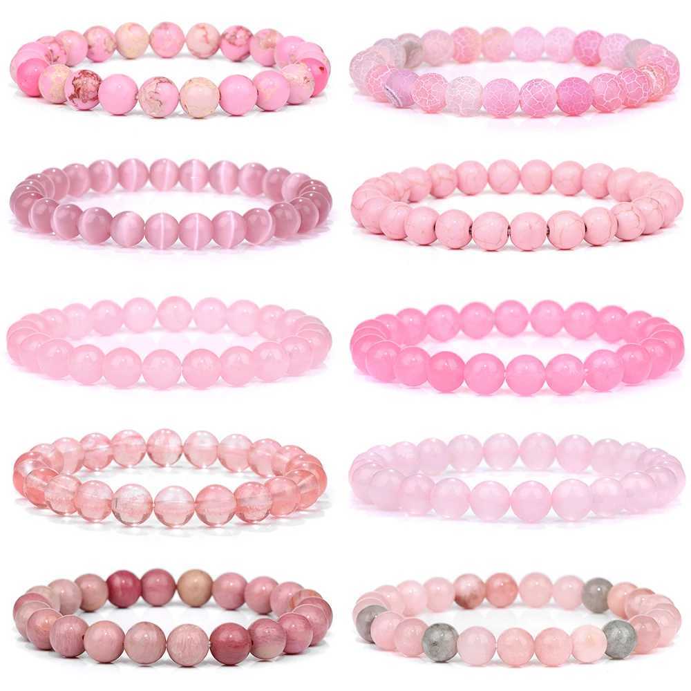Pink Stone Bracelets 8mm Round Beaded Bracelets Rose Pink Quartzs Cat Eye Reiki Energy Stretch Bangle Jewelry Gifts For WomenX240921
