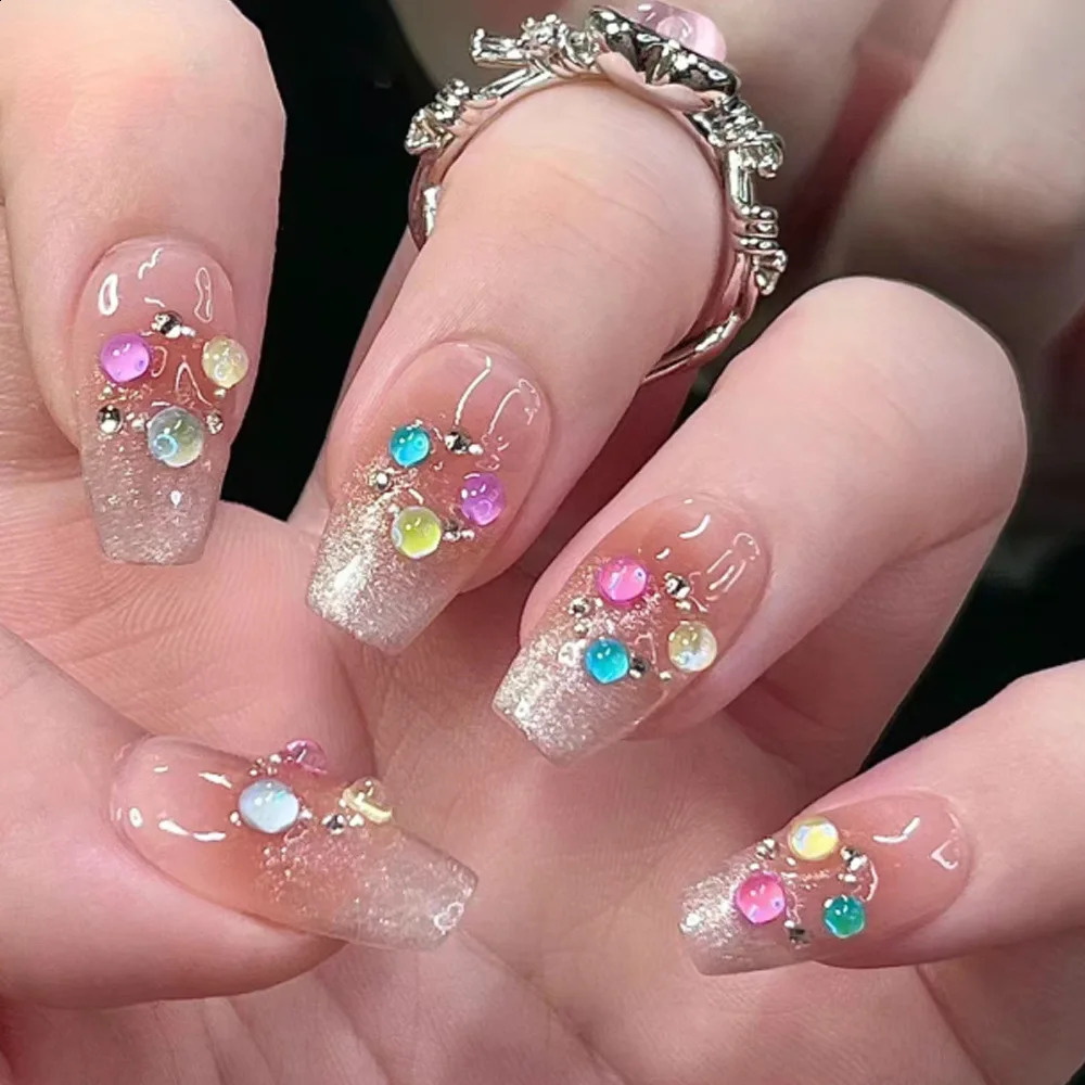 24Pcs Short Square False Nails With Jelly Adhesive Glitter Gradient Detachable Fake Fingernails Full Cover Press On Nails 240914