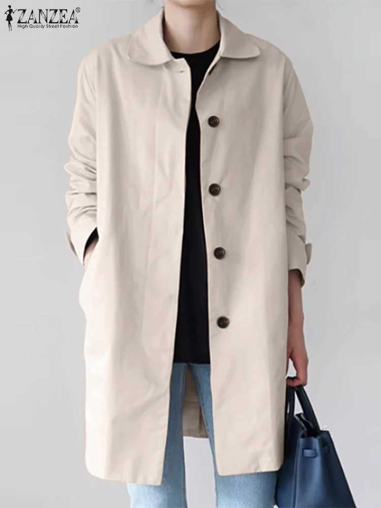 Autumn Women Long Trench ZANZEA Fashion Windbreaker Coat Casual Long Sleeve Buttons Down Jackets Solid Loose Thin Outwear 2023X240921