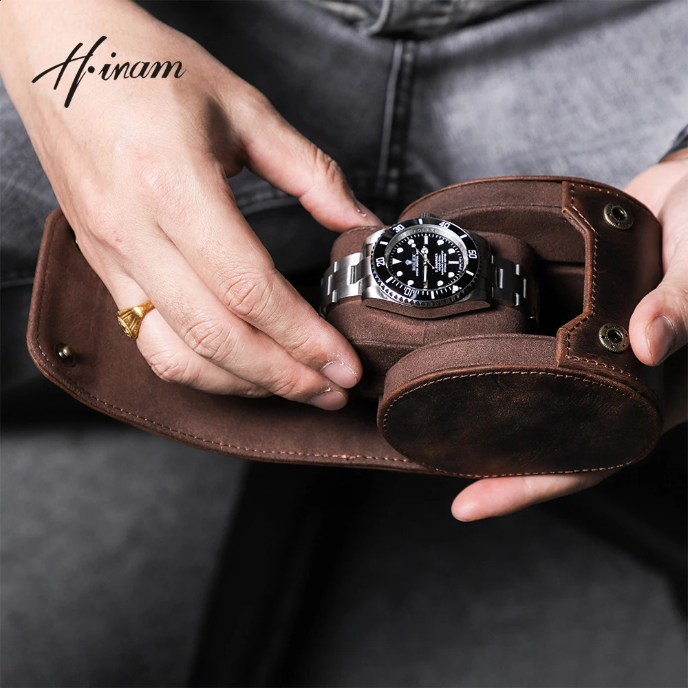 Watch Box Men Women Vintage Genuine Leather Watch Roll Travel Portable Watches Case Storage Organizers Jewelry Gift Box 240909