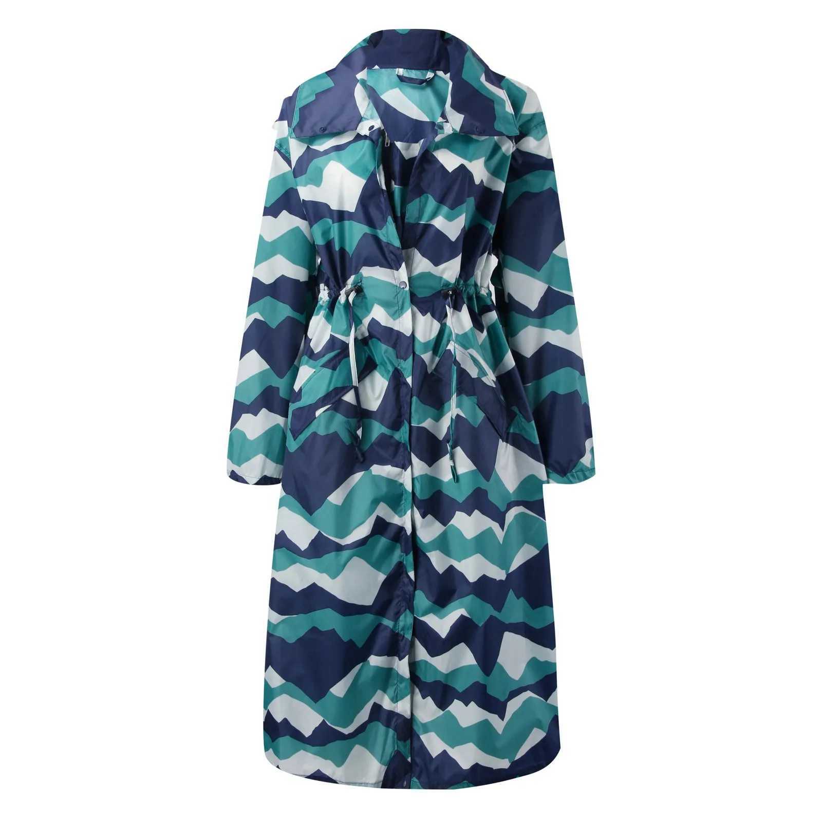 2 Pcs Womens Windbreaker With Bag Autumn And Winter Waterproof Windproof Trench Coat Lapel Drawstring Long Fashion RaincoatX240921