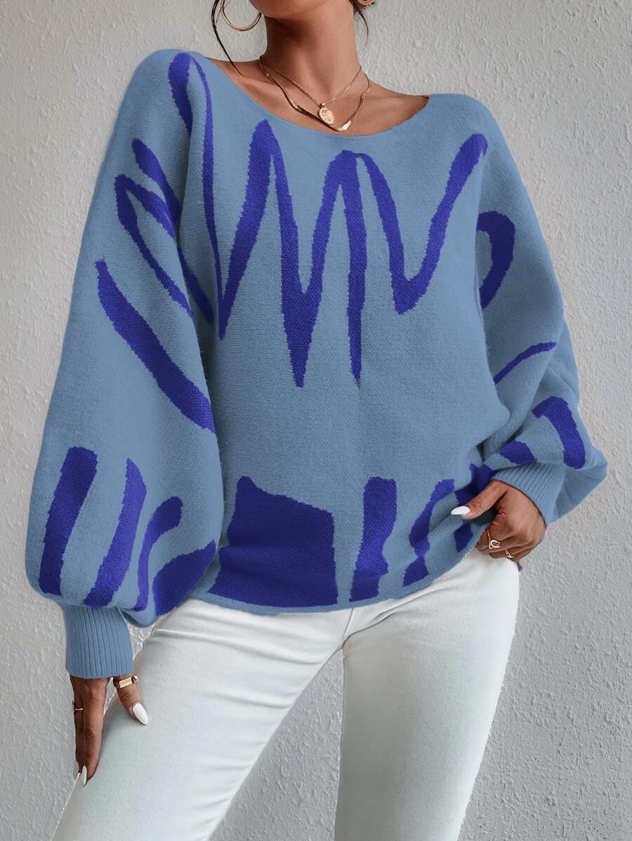 2024 new loose fitting pullover knitted sweater for women, lantern sleeves for top sweater
